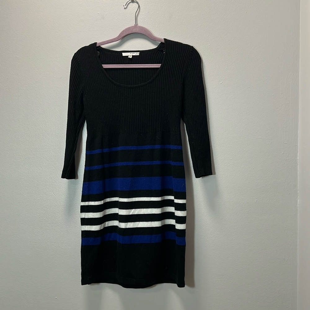 Studio One Black Sweater Dress with Blue and White Stripes